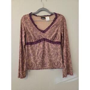 Y2K Joe Boxer Paisley Lace Trim Long Sleeve Top 🪻 Fairycore